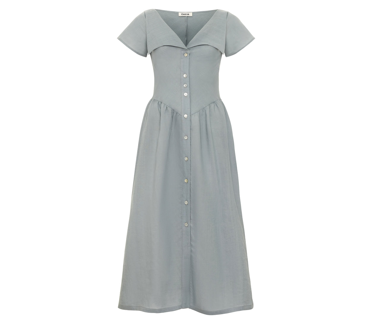 Helena Dress / 100% Linen in Pale Blue with Shell Buttons