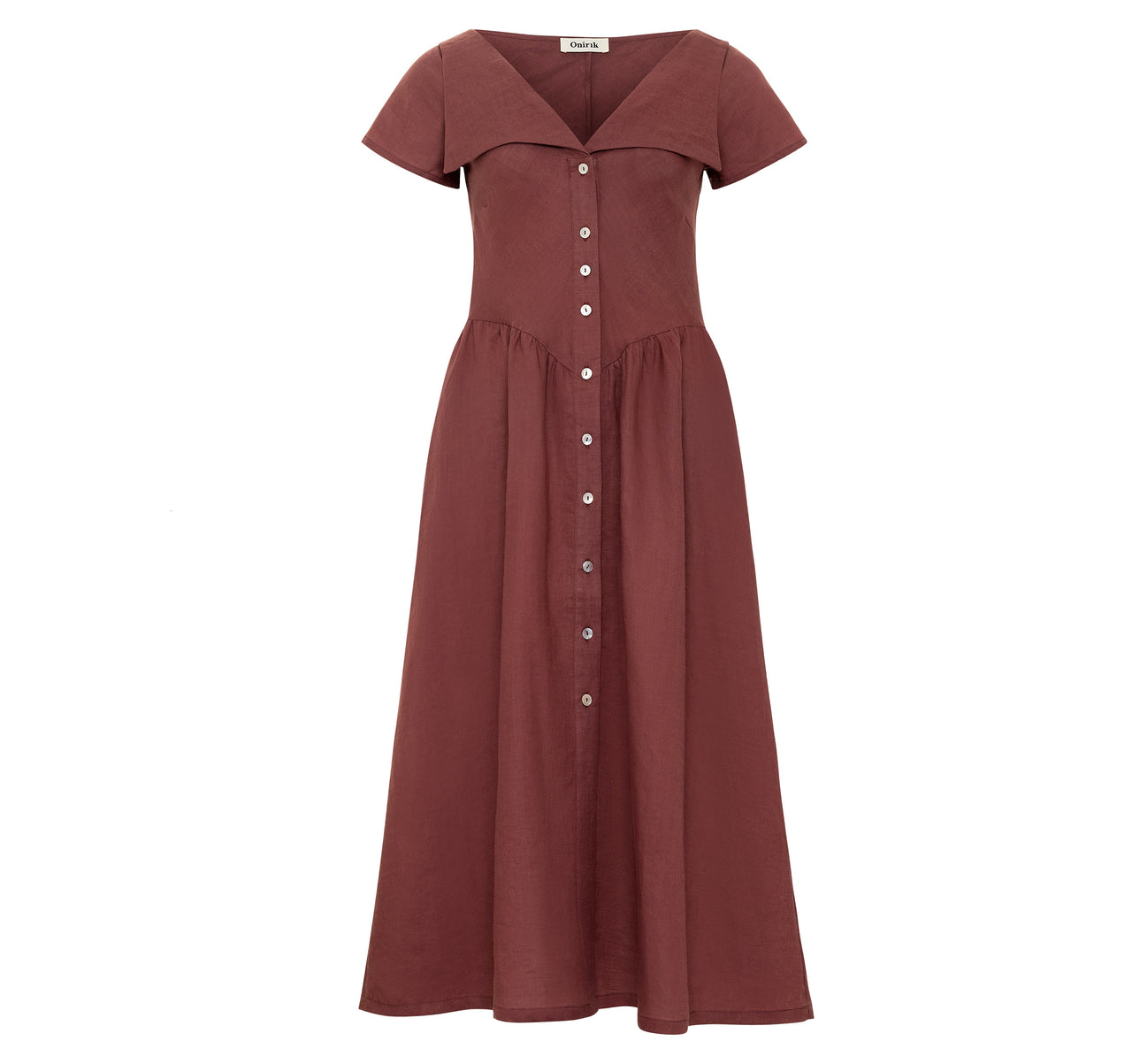 Helena Dress / 100% Linen in Plum with Shell Buttons