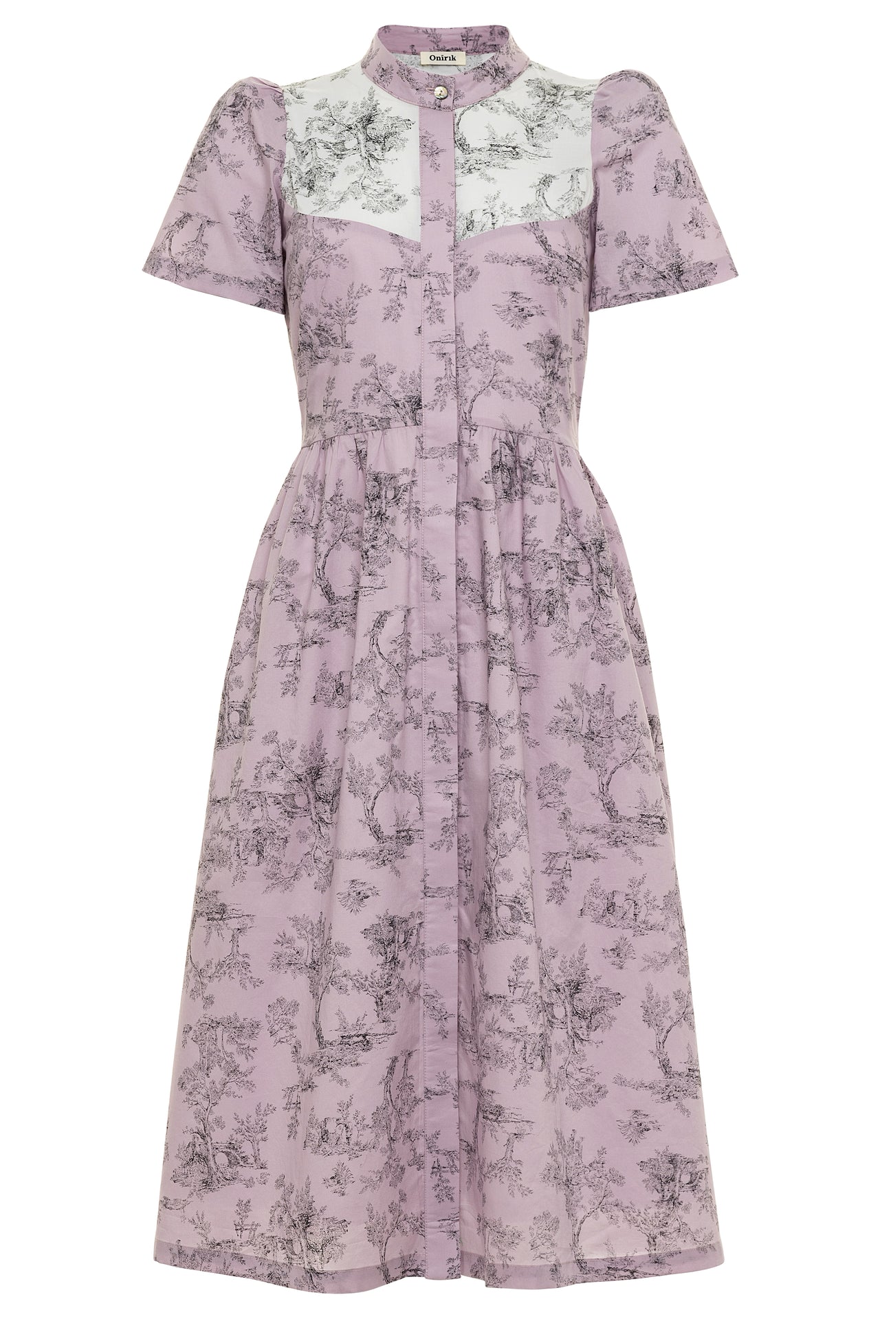 Clover Shirt Dress / Lilac + Vintage White Toile Print Cotton Voile