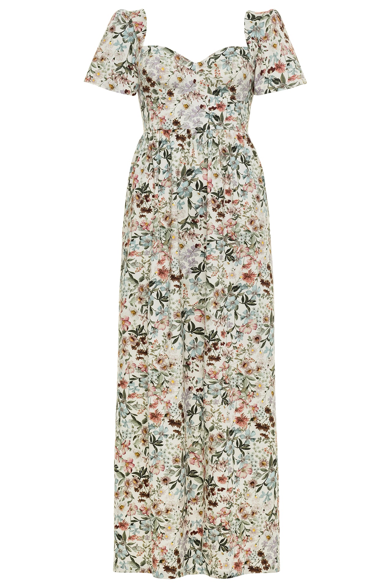 Poppy Maxi Dress with a Sweetheart Neckline and Sculpted Bodice / Vintage White Floral Cotton