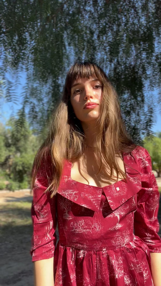Marcela Dress / Ruby Red + Alabaster Toile Cotton