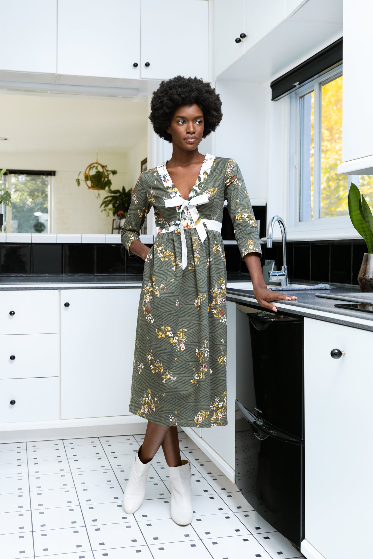 Carla Dress / Olive Floral Cotton