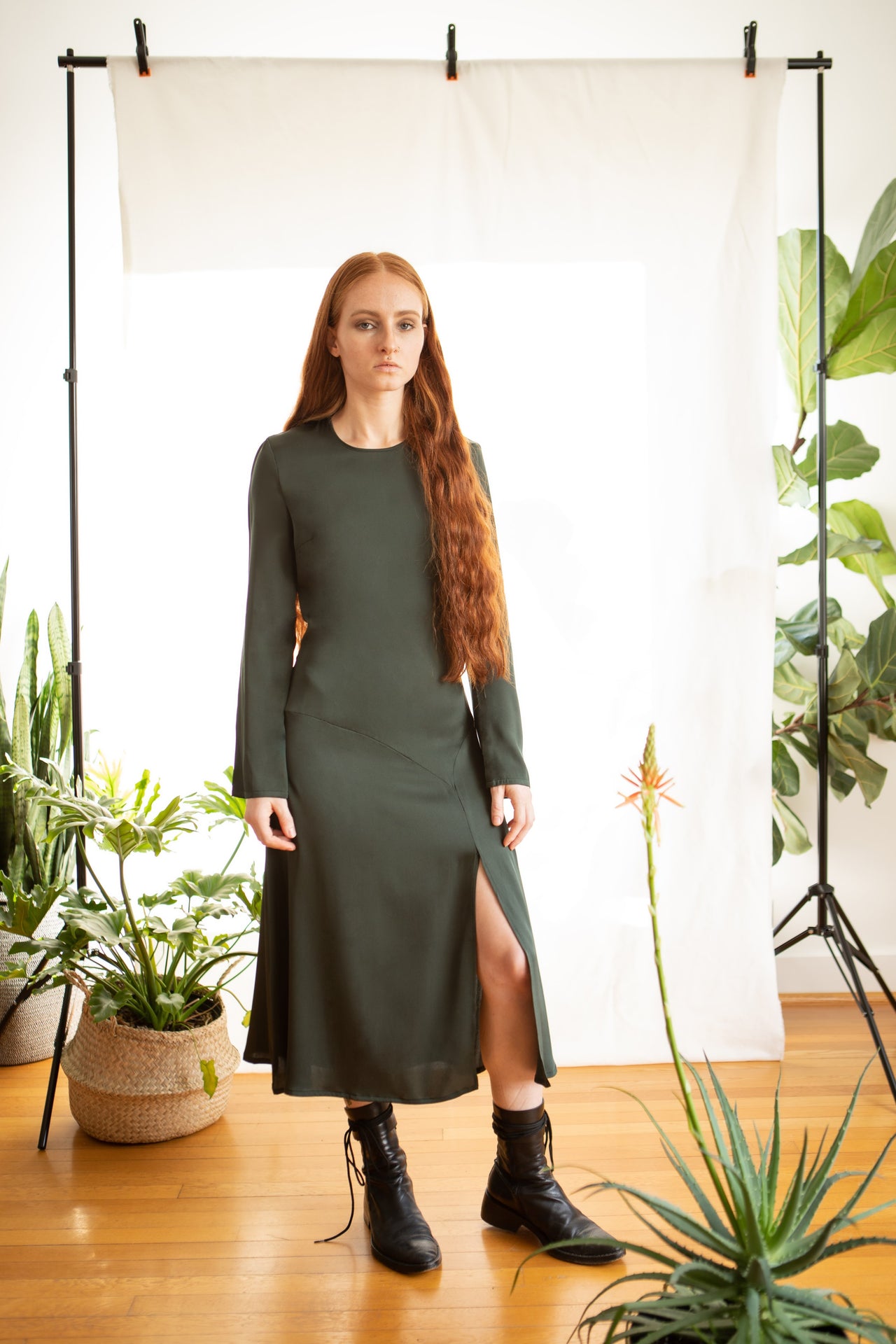Nina Dress / Deep Forest Green Silk