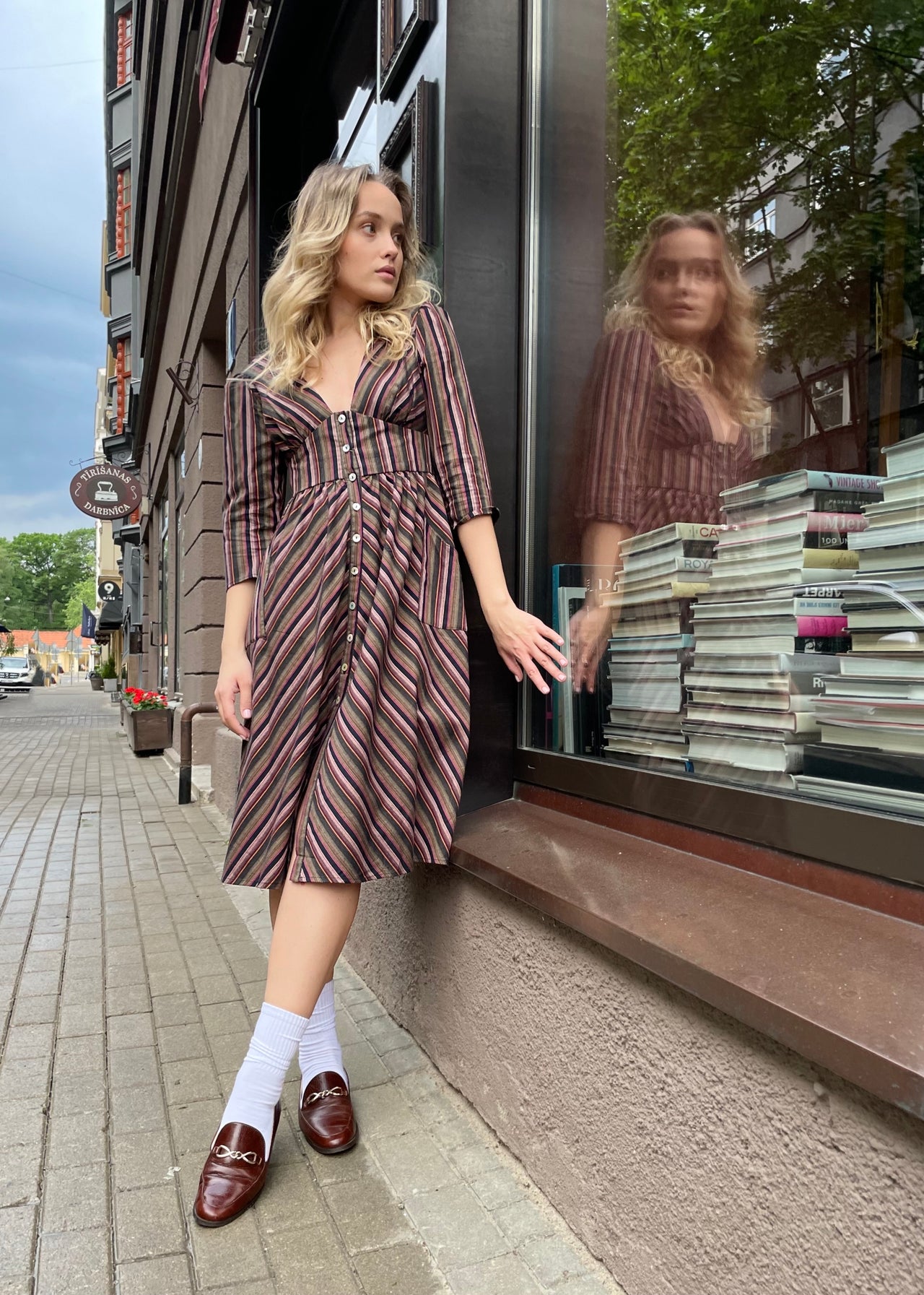 Antonia Dress / Plum Woven Stripe Cotton