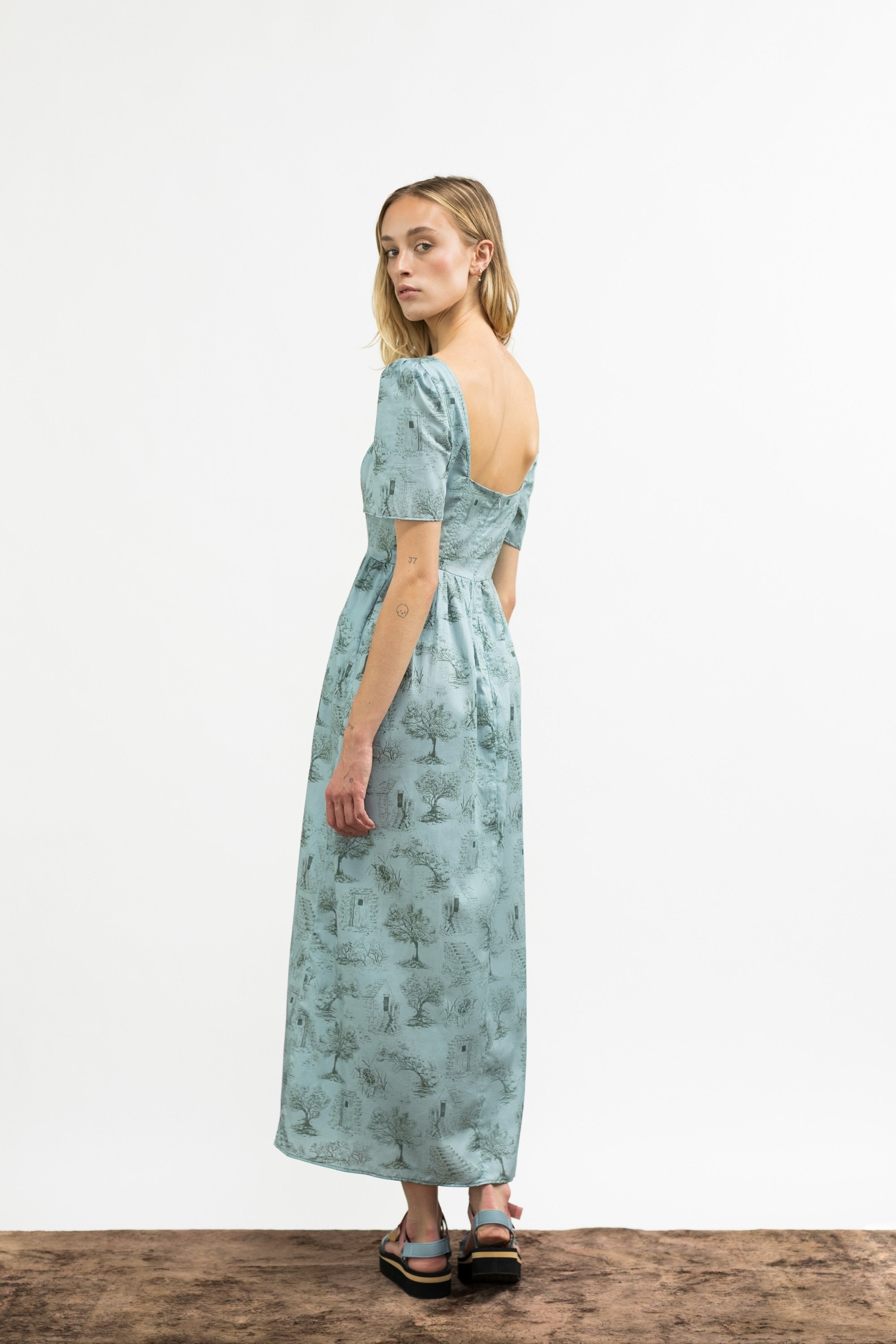 Beatrice Maxi Dress with Sweetheart Neckline / Cottage Blue + Pewter G - Onirik Beatrice Maxi Dress with Sweetheart Neckline / Cottage Blue + Pewter G - Onirik