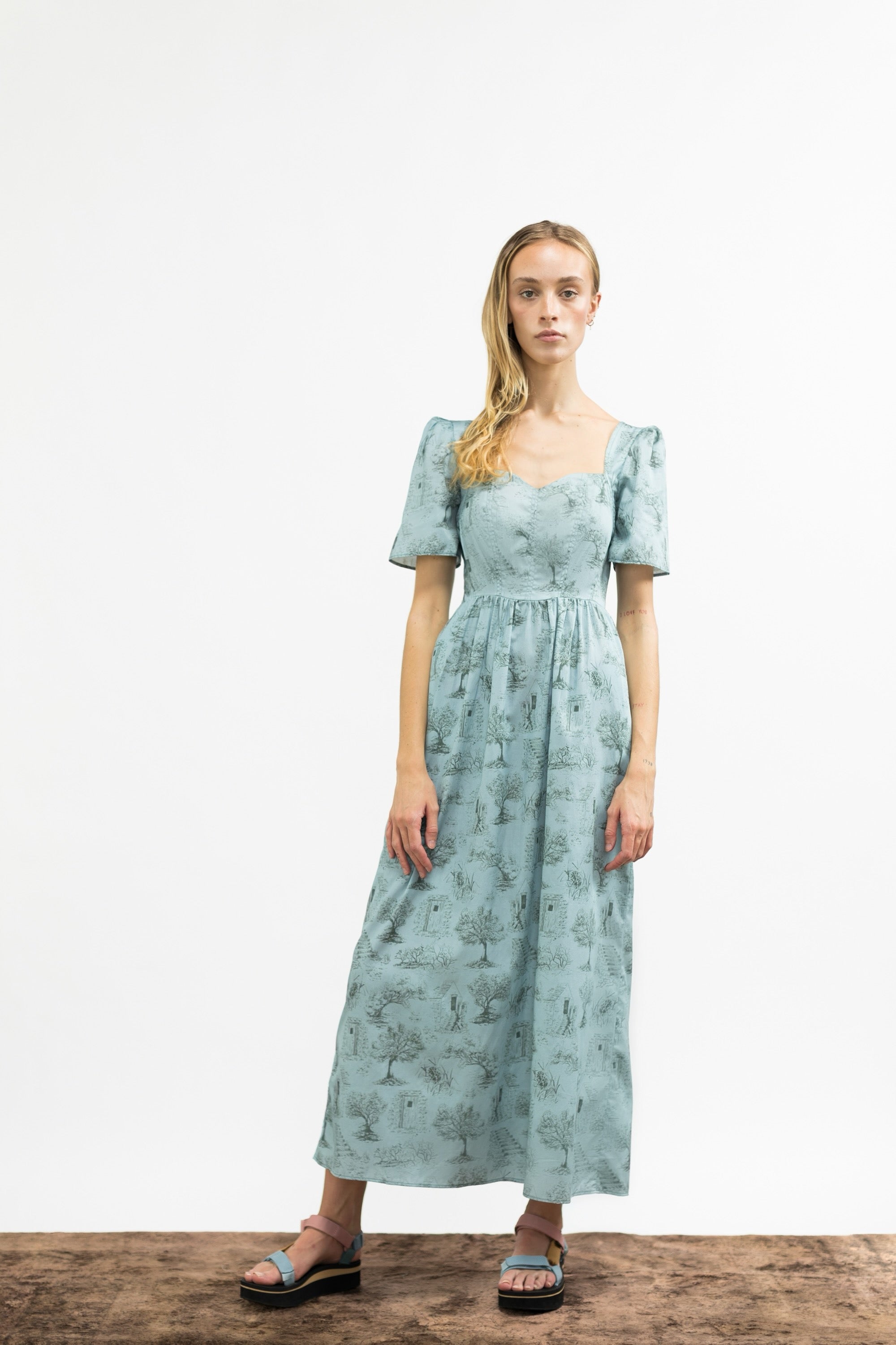 Beatrice Maxi Dress with Sweetheart Neckline / Cottage Blue + Pewter G - Onirik Beatrice Maxi Dress with Sweetheart Neckline / Cottage Blue + Pewter G - Onirik