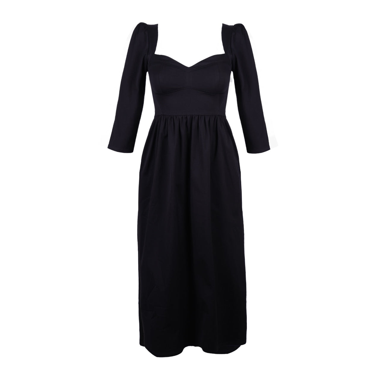 Violet Dress with Sweetheart Neck in Black Cotton