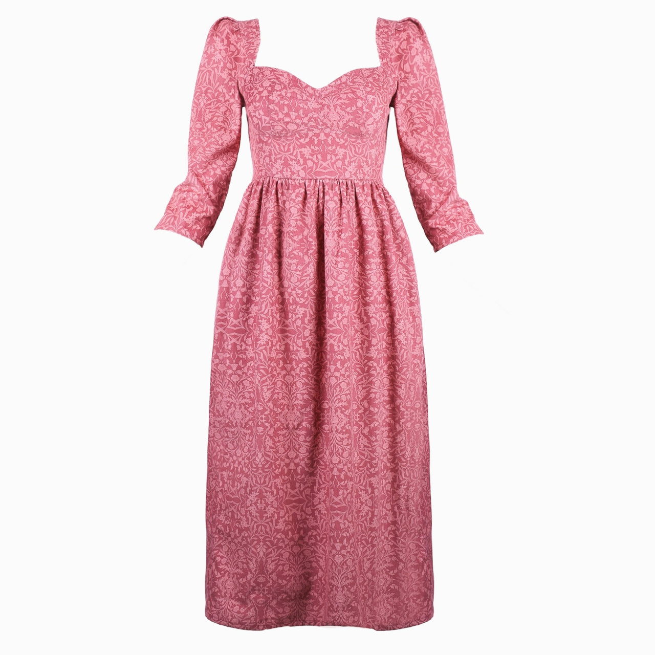 Violet Dress with Sweetheart Neck in Baroque Rose Cotton Cord