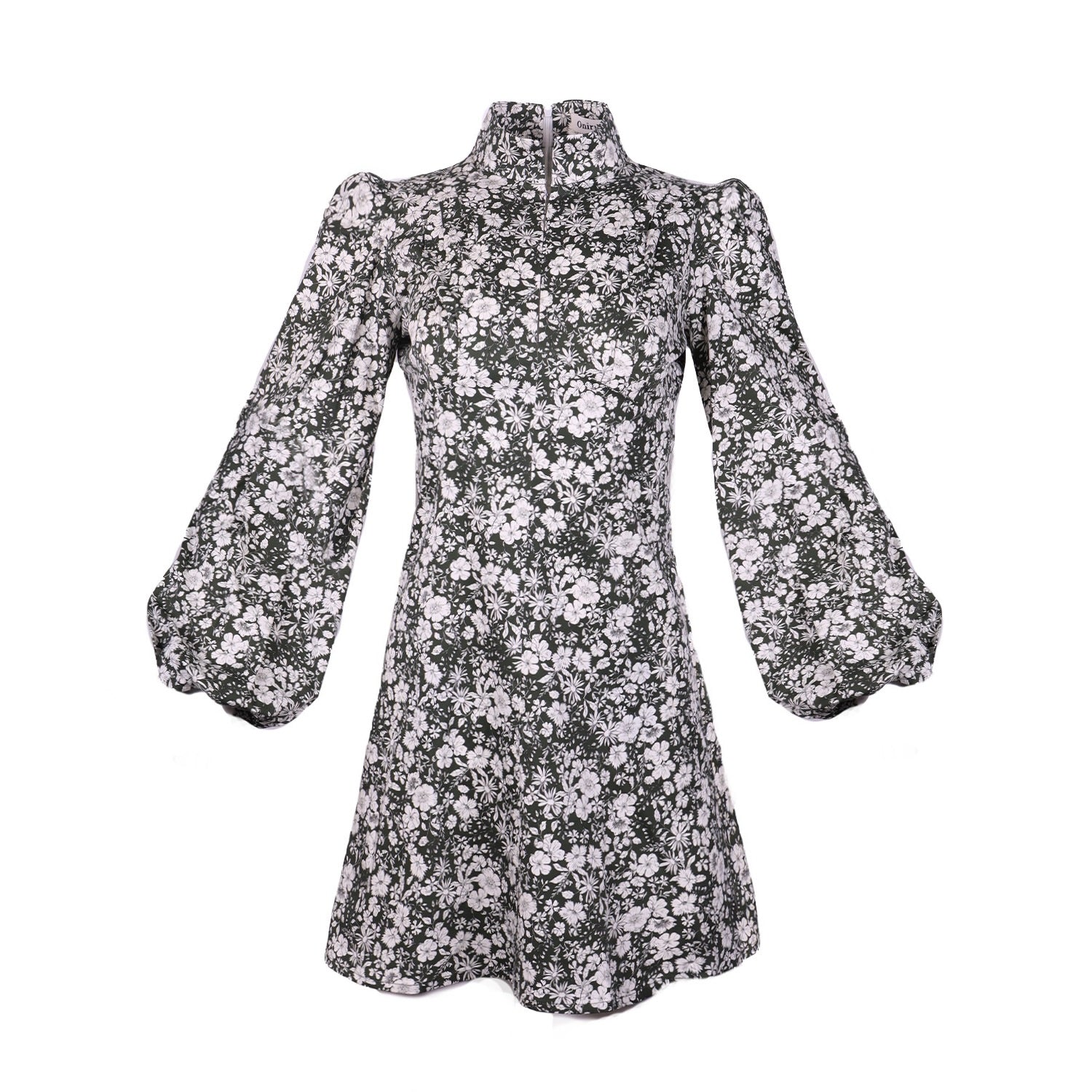 Jane High Neck Empire Mini Dress with Hook and Eye Detail and Blouson - Onirik Jane High Neck Empire Mini Dress with Hook and Eye Detail and Blouson - Onirik