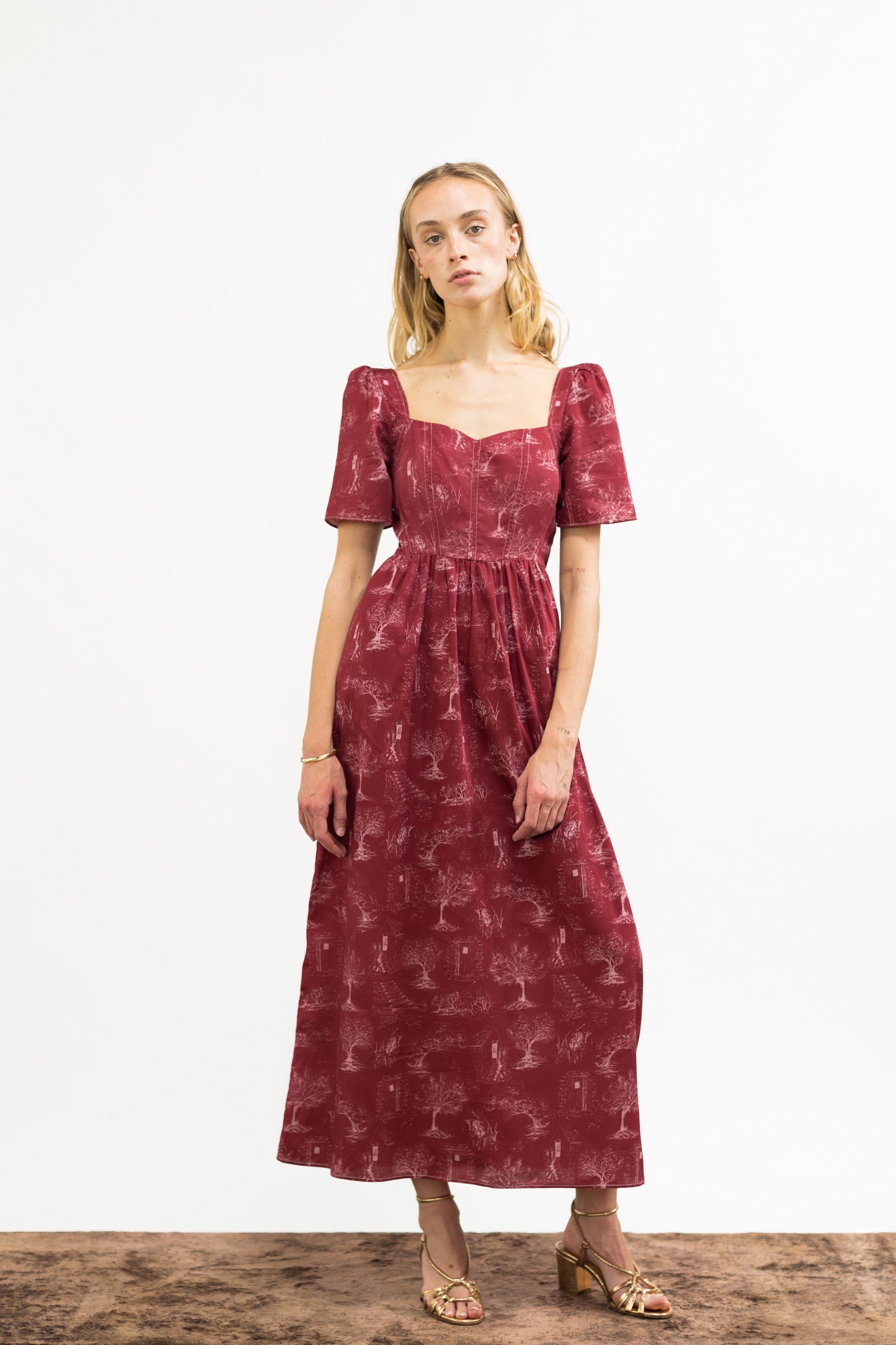Beatrice Maxi Dress with Sweetheart Neckline / Ruby Red + Alabaster Cotton Toile Beatrice Maxi Dress with Sweetheart Neckline / Ruby Red + Alabaster Cotton Toile