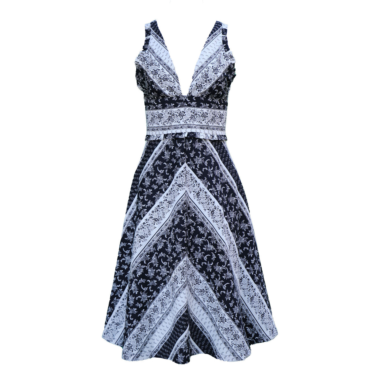 Freya Halter Dress / Black & Milky White Floral Stripe Cotton