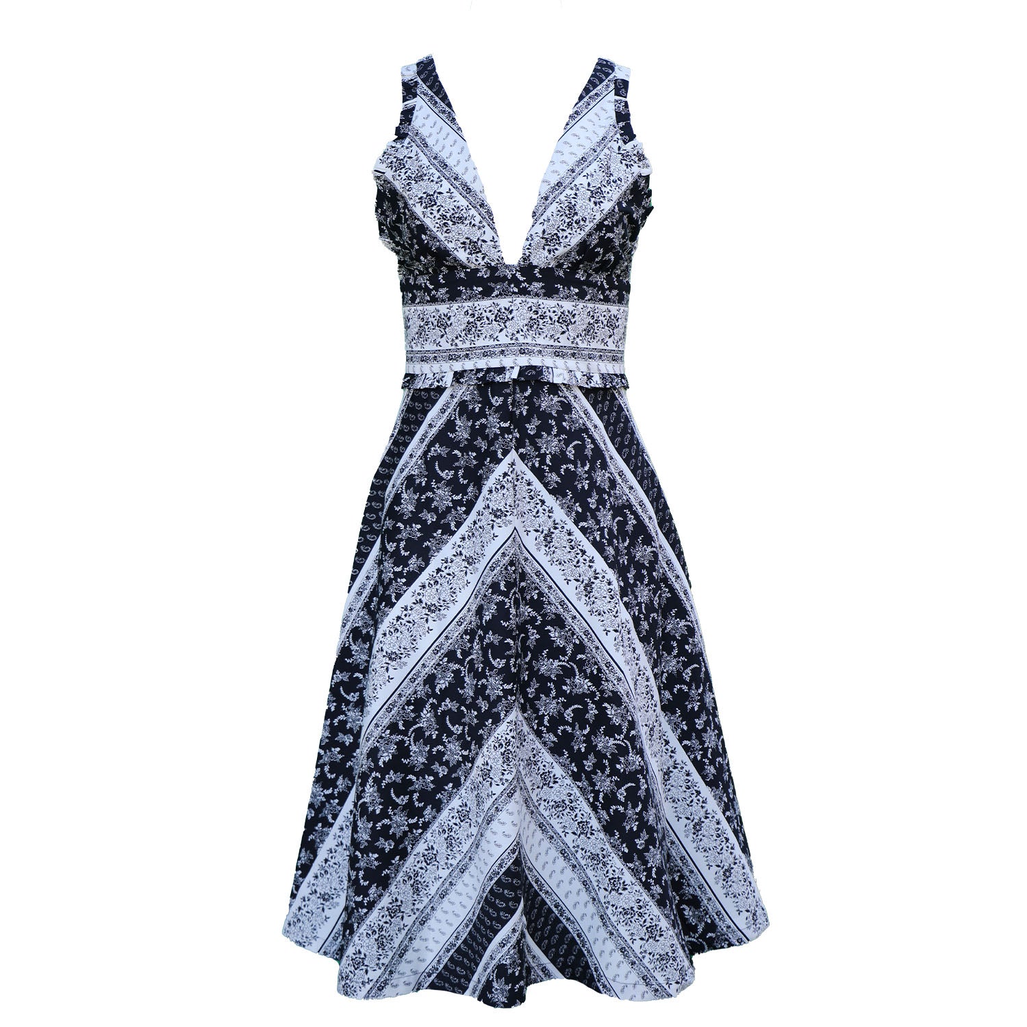 Freya Halter Dress / Black & Milky White Floral Stripe Cotton - Onirik Freya Halter Dress / Black & Milky White Floral Stripe Cotton - Onirik