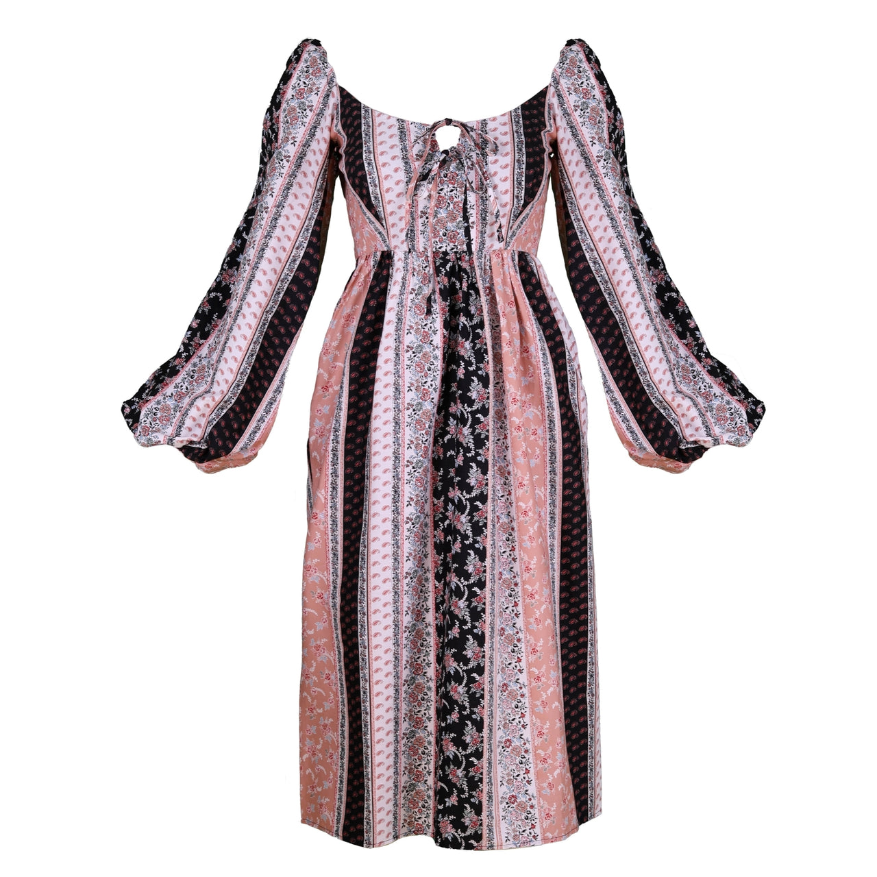 Marcela Dress / Peach + Black Floral Stripe Cotton