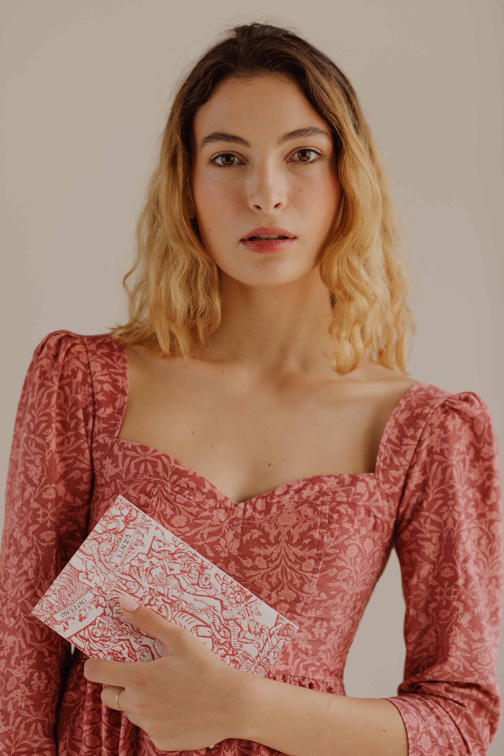 Violet Dress with Sweetheart Neck in Baroque Rose Cotton Cord - Onirik Violet Dress with Sweetheart Neck in Baroque Rose Cotton Cord - Onirik