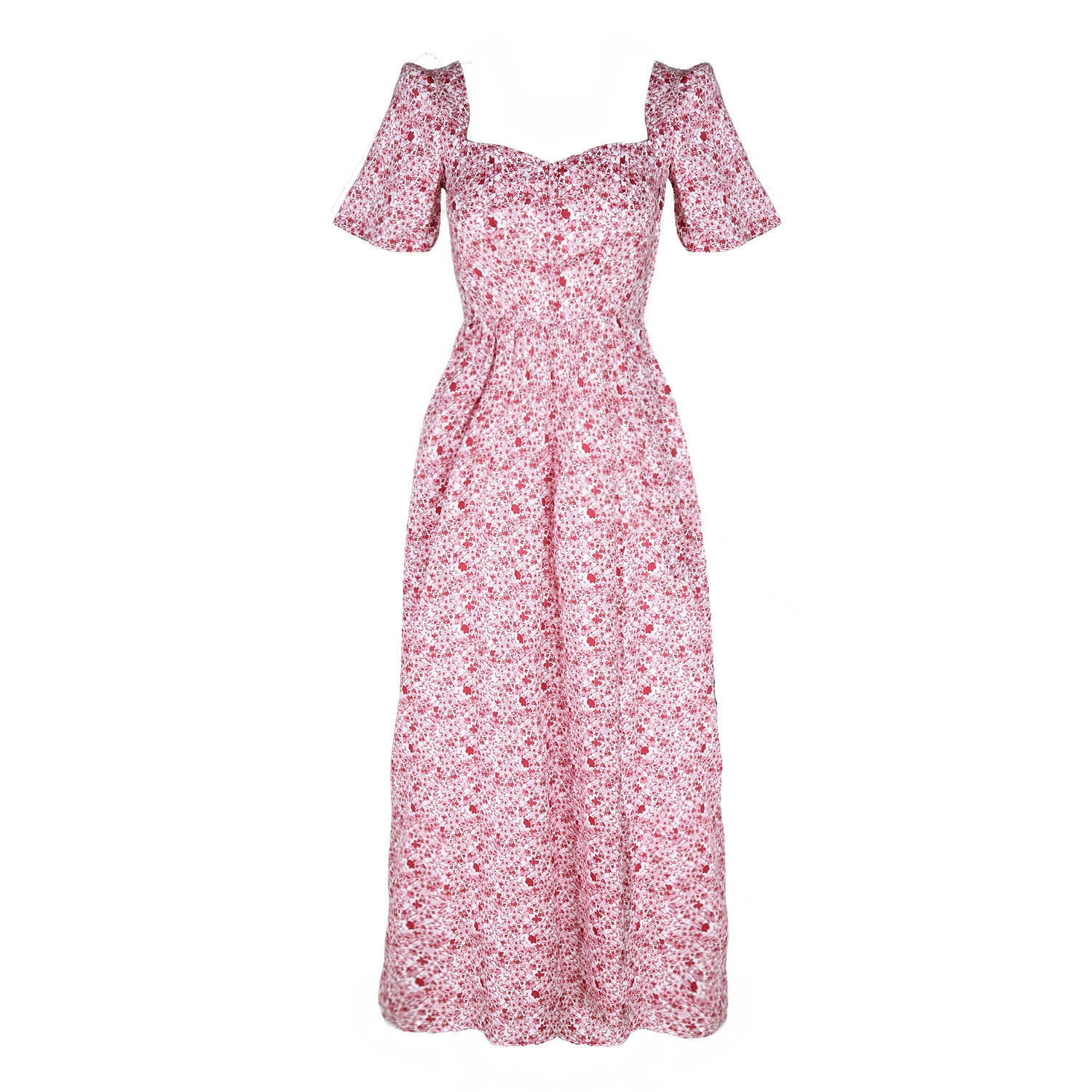 Beatrice Maxi Dress with Sweetheart Neckline / Pink + Milkly White Lib
