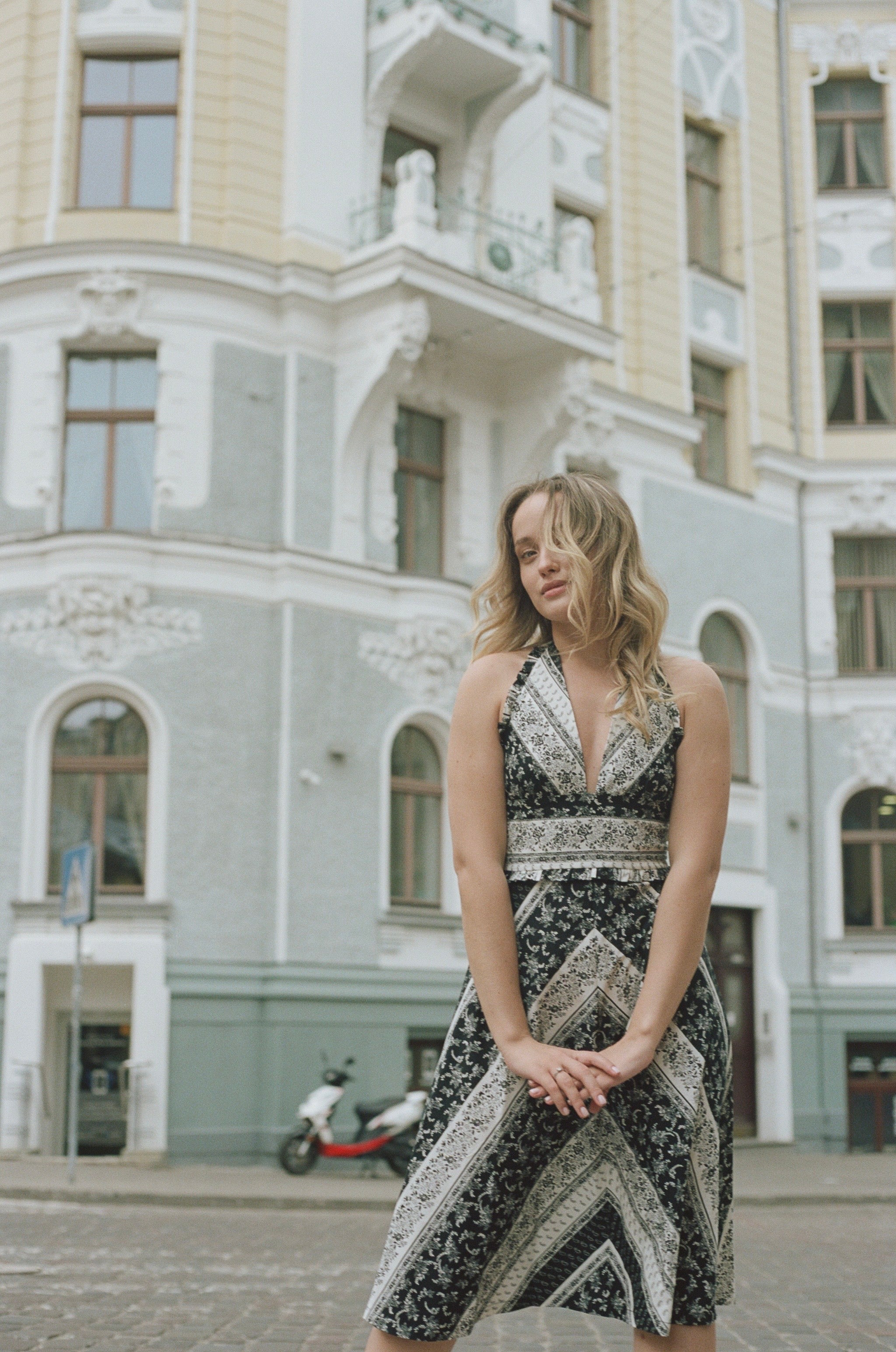Freya Halter Dress / Black & Milky White Floral Stripe Cotton - Onirik Freya Halter Dress / Black & Milky White Floral Stripe Cotton - Onirik