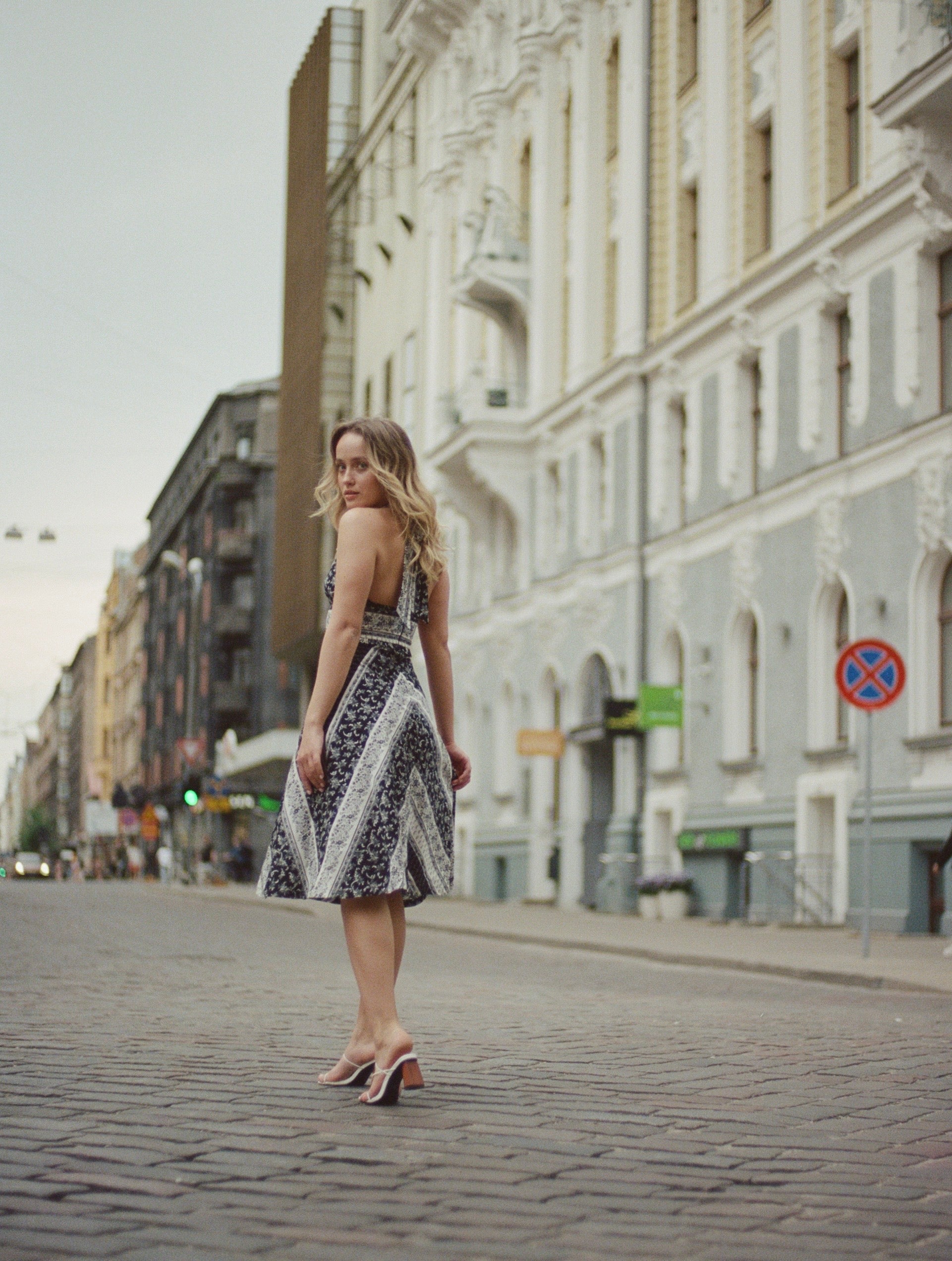 Freya Halter Dress / Black & Milky White Floral Stripe Cotton - Onirik Freya Halter Dress / Black & Milky White Floral Stripe Cotton - Onirik